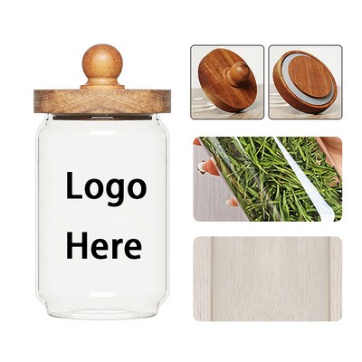 Acacia Wood Lid Borosilicate Glass Storage Jar