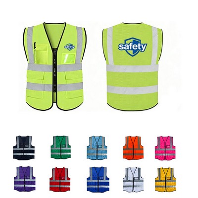 Safety Vest Jacket with Front Zipper & Pockets