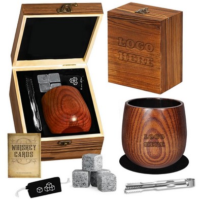 Single Charred Wooden Whiskey Glass with 4 Whiskey Rock Stones Luxury Gift Set