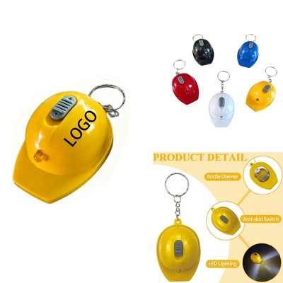 LED Hard Hat Bottle Opener Keychain