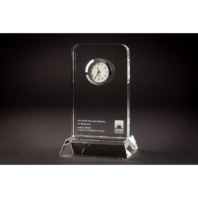 2D Vertical Crystal Award w/Clock- Size 1 (3 x 5 x 5/8")