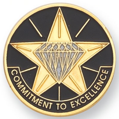 1" Commitment To Excellence Enameled Gold Plated Pin