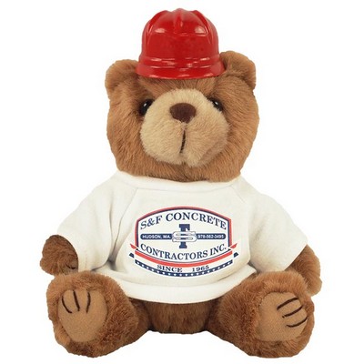 8" Construction Bear Stuffed Animal w/Full Color Imprint