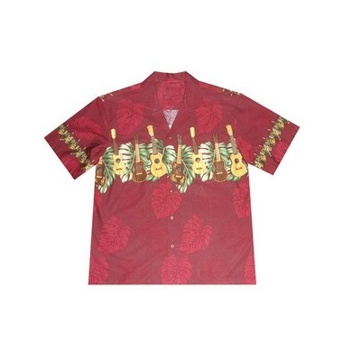 Red Hawaiian Tropical Border Print Cotton Shirt