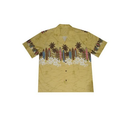 Yellow Hawaiian Tropical Border Print Cotton Shirt