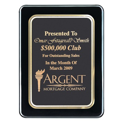 Plaque - Round Corner Piano Wood Plaque w/ Plate - Jet Black (9"x12")