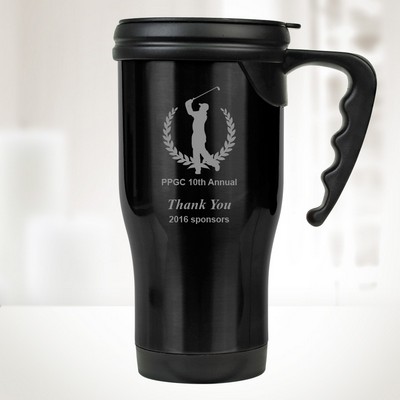 14 Oz Black Stainless Steel Travel Mug w/ Handle