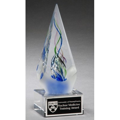 Arrow Shaped Art Glass Award with Frosted Glass Accent & Clear Glass Base