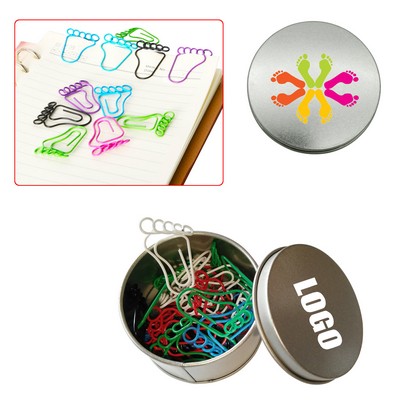 Foot Shaped Paper Clips in Tin Box