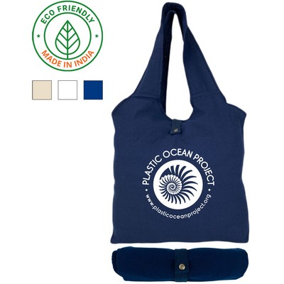 Fold & Snap Eco Friendly 7 Oz. Canvas Tote Bag Navy Blue
