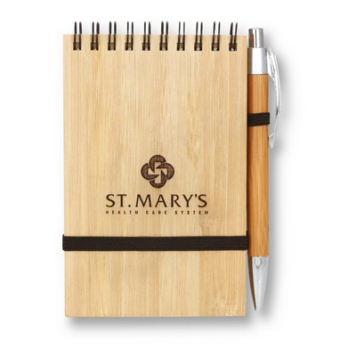 Bamboo Wire-Bound Notepad w/Bamboo Pen
