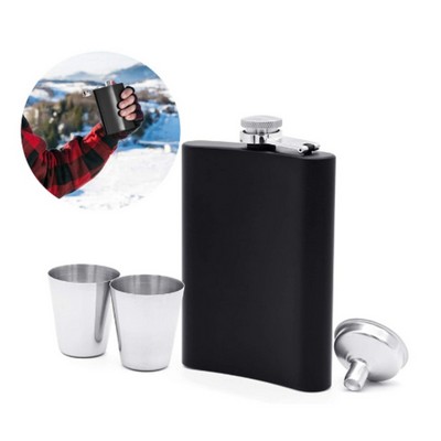 8 Oz Hip Flask with Funnel and 2 Small Glasses