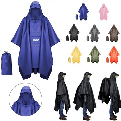 Unisex Hooded Rain Poncho Waterproof Raincoat Jacket