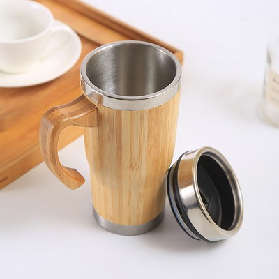 15 Oz. Bamboo Vacuum Insulated Strainer Mug w/Handle