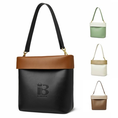 Genuine Leather Color-block shoulder commuter cross-body bag