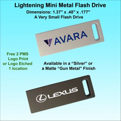Mini Metal Lightening Flash Drive - Gun Metal or Silver Finish 32GB