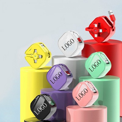 Square 3-In-1 Data Cable Portable Retractable Box