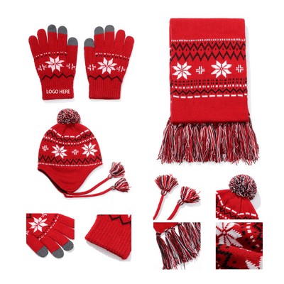 Acrylic Soft Knitted Christmas Hat Scarf Glove 3" 1 Set