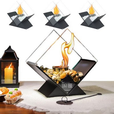 Square Tabletop Fire Pit w/ Glass Wind Guard