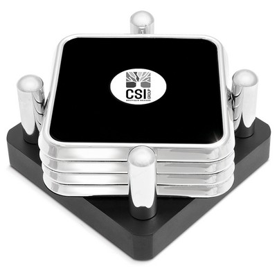 Four Square Silver Coaster Set W/ Color Medallion