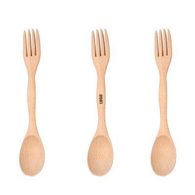 2 in 1 Natural Wooden Spork Spoon and Fork