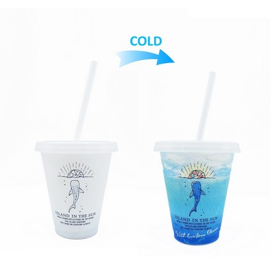 16oz Cold Color Changing Cup with Lid and Straw