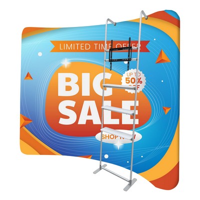 118" w x 89" h Curved Display w/Shelves & TV Bracket - 1 Side Imprint