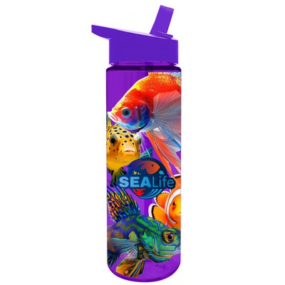 Freedom Bottle -28 Oz. Straight Walled Transparent Bottle w/ Flip Straw Lid - Digital Imprint