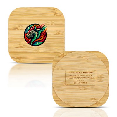 Square Shape 15W Bamboo Wireless Charger