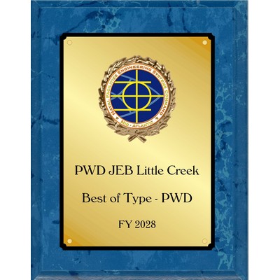 8" x 10" BLUE MARBLE finish with logo in wreath decoration