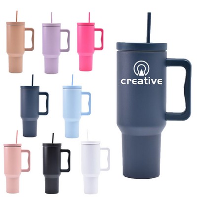 40oz Stainless Steel Insulated Mug w/ Straw & Handle