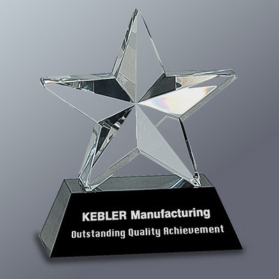 Crystal 3-D Star on Black Crystal Base, 4-3/4"x6"H