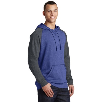 District Young Mens Lightweight Fleece Raglan Hoodie.