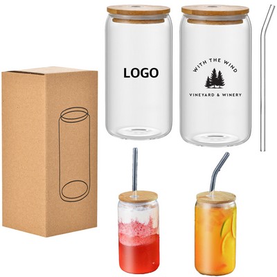 16 OZ Borosilicate Straw Glass with Bamboo Lid