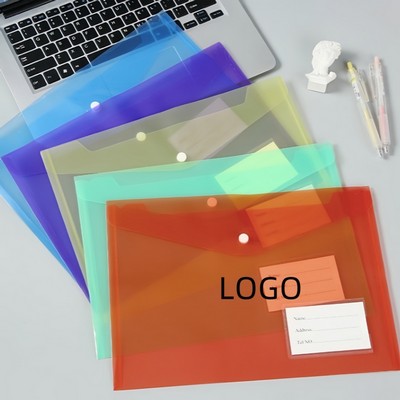 A4 Transparent PP File Bag Waterproof Folder w/Snap Button Closure MOQ100PCS