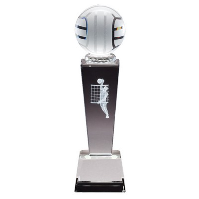 Male Volleyball Crystal Trophy with Laser Engraved Figure (8 3/4" x 2 1/2")