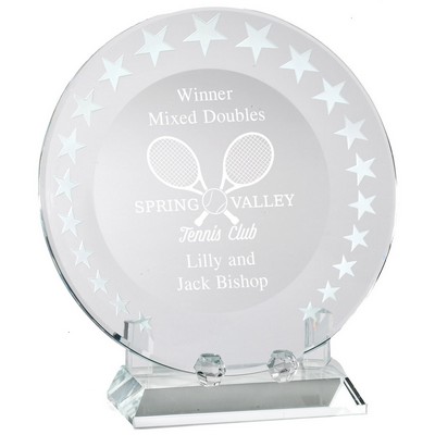 7" Optical Crystal Round Tennis Plate Trophy on Crystal Base