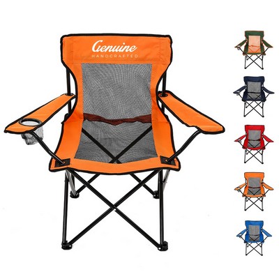 Portable Mesh Camping Chair with Cup Holder and Carry Bag