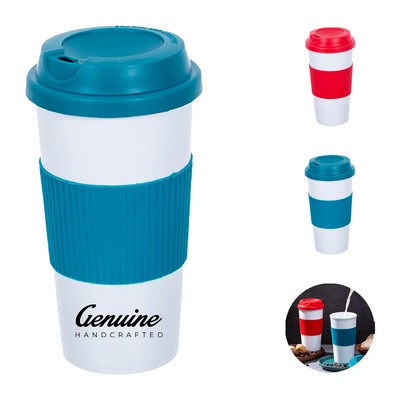 12oz Insulated Silicone Sleeve Travel Tumbler with Leak-Proof Lid