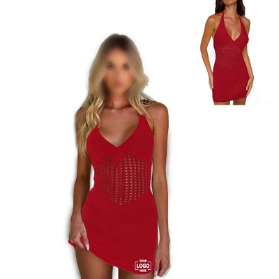 Sexy V-Neck Knit Mini Dress