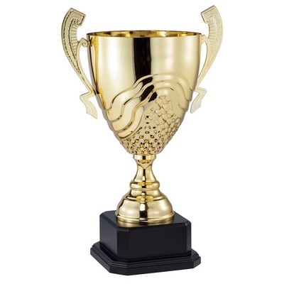 21 1/2" Gold Metal Swirl and Grid Cup on Black Wood Base