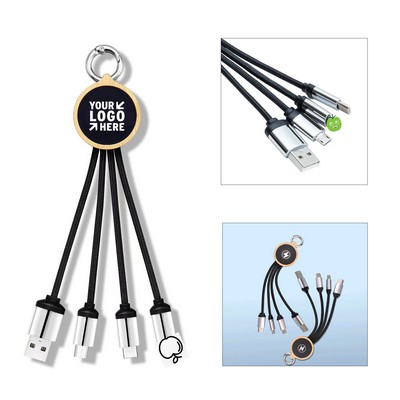 Wood Grain Keychain Data Cable 3 in 1 Glowing Multi Function Charging Cable