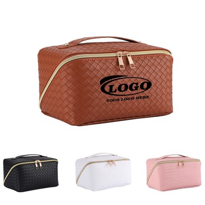 Woven PU Leather Makeup Bag with Handle