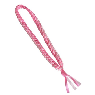 Pink Ombre Satin Ribbon Lei - Hand-Braided Graduation & Celebration Necklace