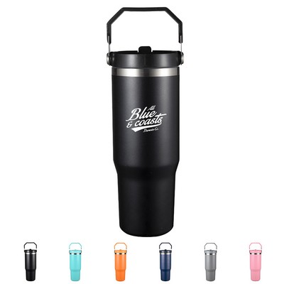 30oz Stainless Steel Tumbler with Straw and Spill-Resistant Lid