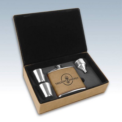 6 Oz. Leatherette Flask Gift Set