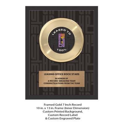 Framed Gold 7" Record - Custom Background & Engraved Plate