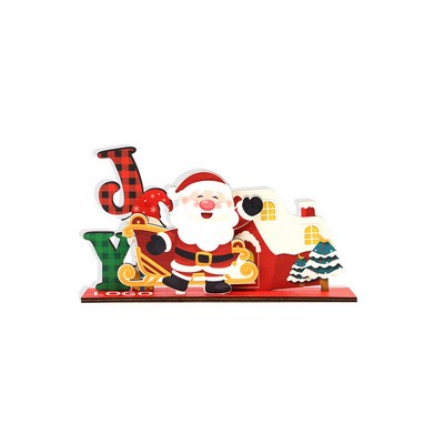 Wood Joy Sign With Santa Sleigh Detachable Xmas Ornament