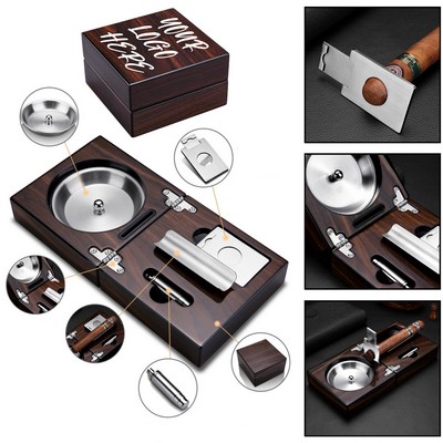 Folding Cigar Ashtray Gift Set With Cutter, Punch And Holder