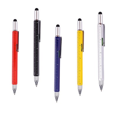 6-in-1 Multifunction Tool Pen with Stylus, Ruler, Level & Screwdrivers